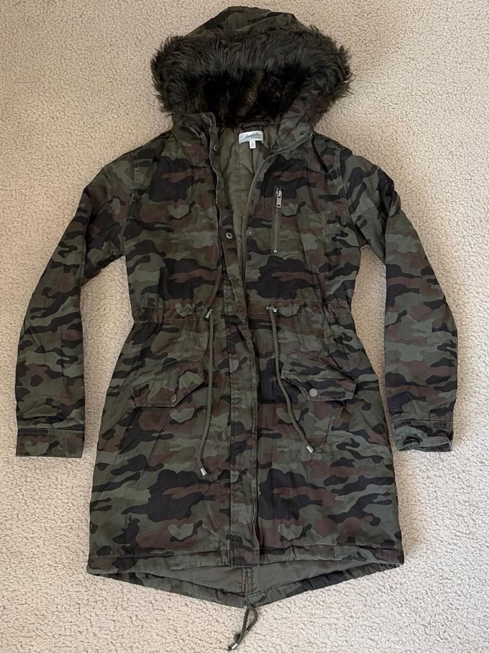 Charlotte Russe Olive & Black Camo Utility Parka with Faux Fur Hood